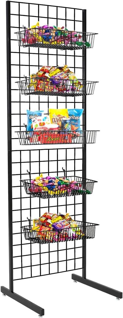 Heavy Duty 6' x 2' Grid Panel Tower with L Base and Footbeds, Black Finish, Solid & Stable