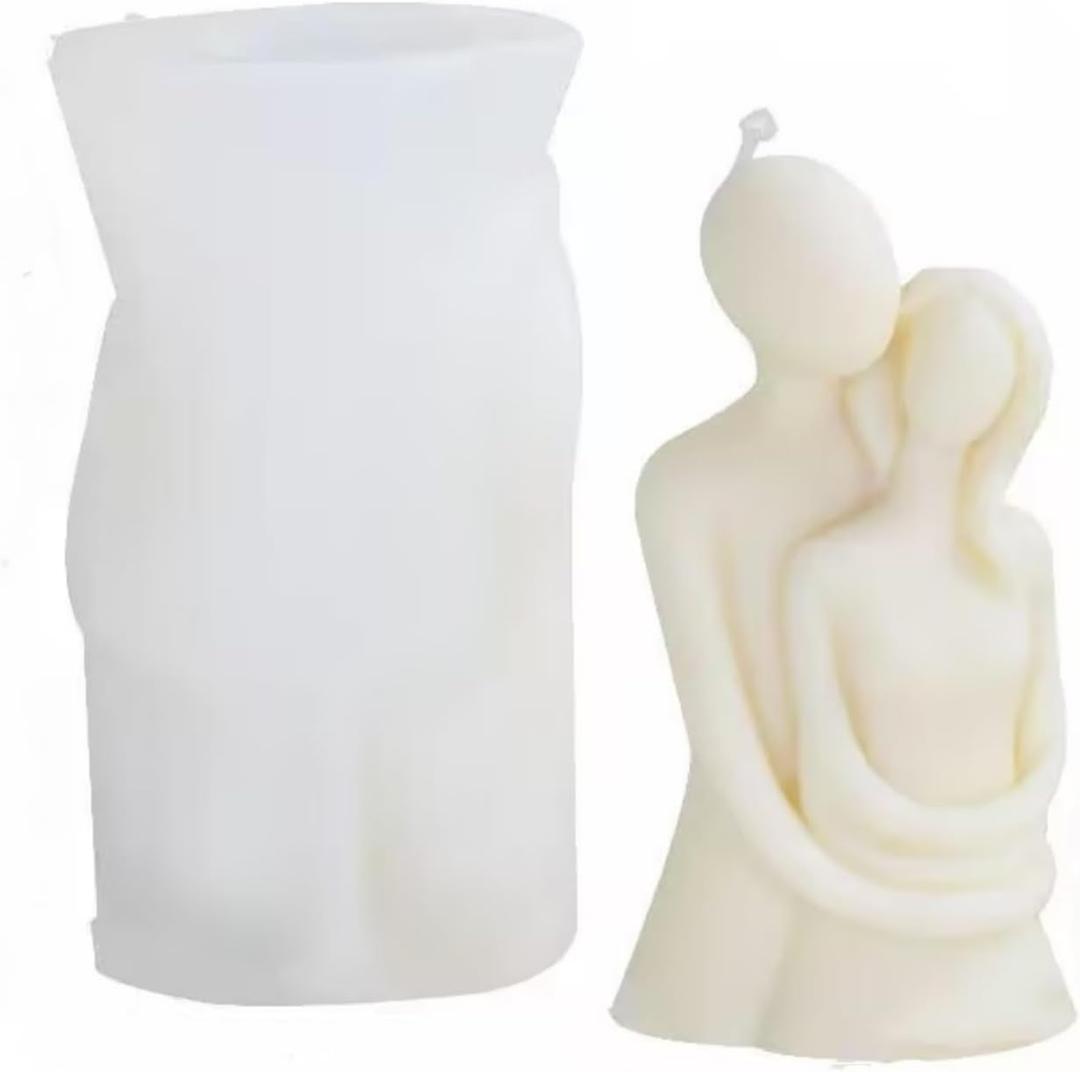 3D Couple Silicone Candle Mold, 12cm Height, Decorative Romantic Design with Mold, White
