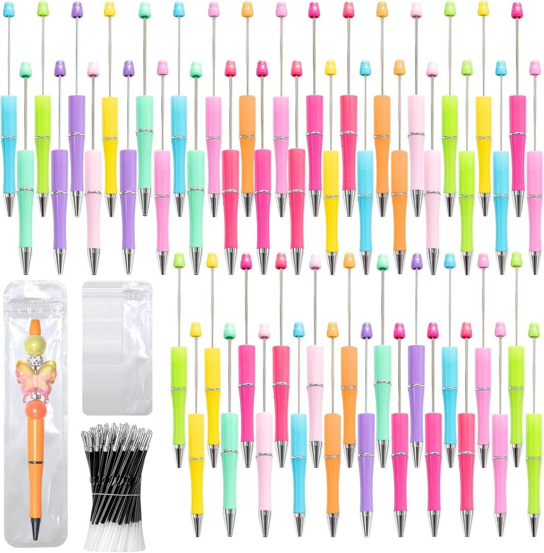 150 Pieces DIY Beadable Pen Kit  50 Plastic Ballpoint Pens with Refills & Bags  School Supplies, Office Accessories & Decorative Items for Students & Teachers Sweet (Candy color)