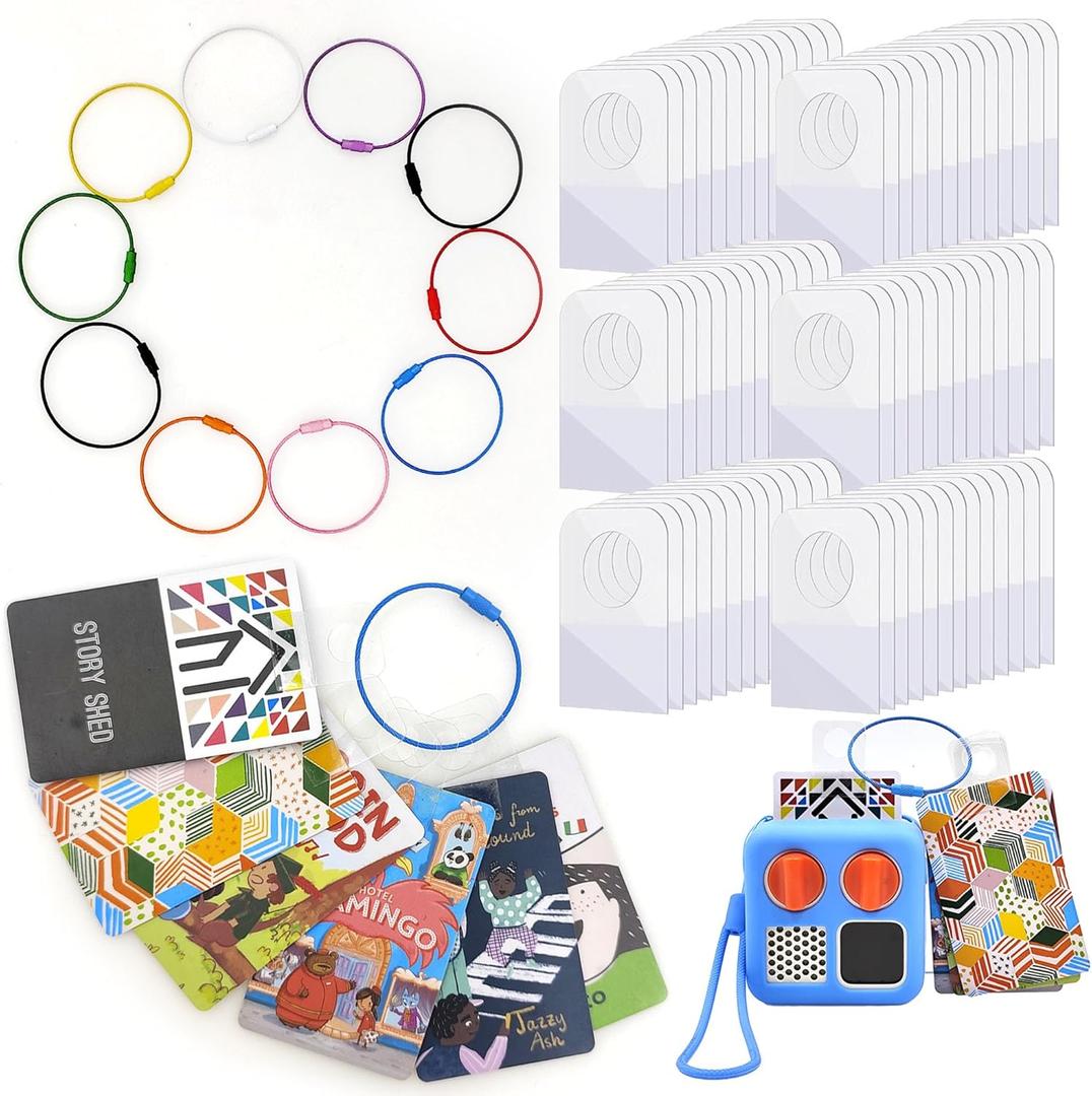 xcivi Card Holder for Yoto Cards Rings and Tabs 260 PCS Self Adhesive Tabs with 10 Loops, Designed for Yoto Cards, Card Holder for Yoto Audio Player, Kids Travel Carrier of Yoto Card Accessories