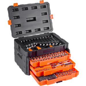 VEVOR Mechanics Tool Set and Socket Set, 450 Pcs, 1/4, 3/8 and 1/2 inch Drive Deep and Standard Sockets, SAE Metric Mechanic Tool Kit with Bits, Wrenches, Accessories, Storage Case with Orange Drawer