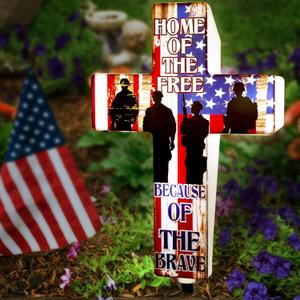 DoubleFill Memorial Day Cross Garden Stake Patriotic Solar Lighted Home of Free Memorial Solar Outdoor Yard Decorations Light up Night Cross Stake Decor for 4th of July Independence Day