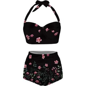 Butterfly Women's Retro Ruched Ruffle High Waist Bikini Set, Flag Tankini Swimsuits Tummy Control Swimwear (X-Large)