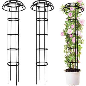 2-Pack 65-Inch Garden Trellis for Climbing Plants,Heavy-Duty Metal Obelisk with Mushroom Top,Stable Support for Potted Clematis,Tomato,Cucumber,Rose,Pea & Vine