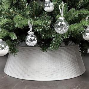 Blissun Christmas Tree Collar, 28.7" D Round Plastic Christmas Tree Ring, Christmas Tree Skirt for Artificial Christmas Trees Decoration (White)