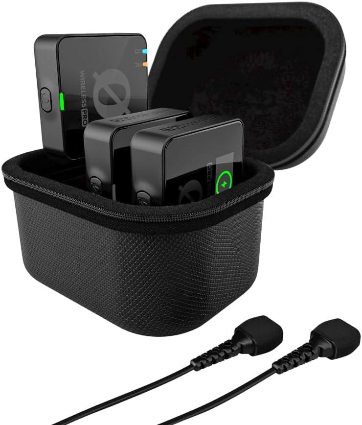 RDE Wireless PRO Compact Wireless Microphone System with Timecode, 32-bit Float On-board Recording, 2 Lavalier Microphones and Smart Charge Case for Filmmaking and Content Creation