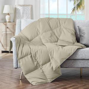 puredown Soft Feather Down Throw Blanket Lightweight Packable Couch Throw for Indoor and Outdoor Use, 50"X70", Beige