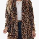 Omoone Women's Faux Fur Jackets Autumn Winter Leopard Coats Loose Fur Coat with Pockets Size XL