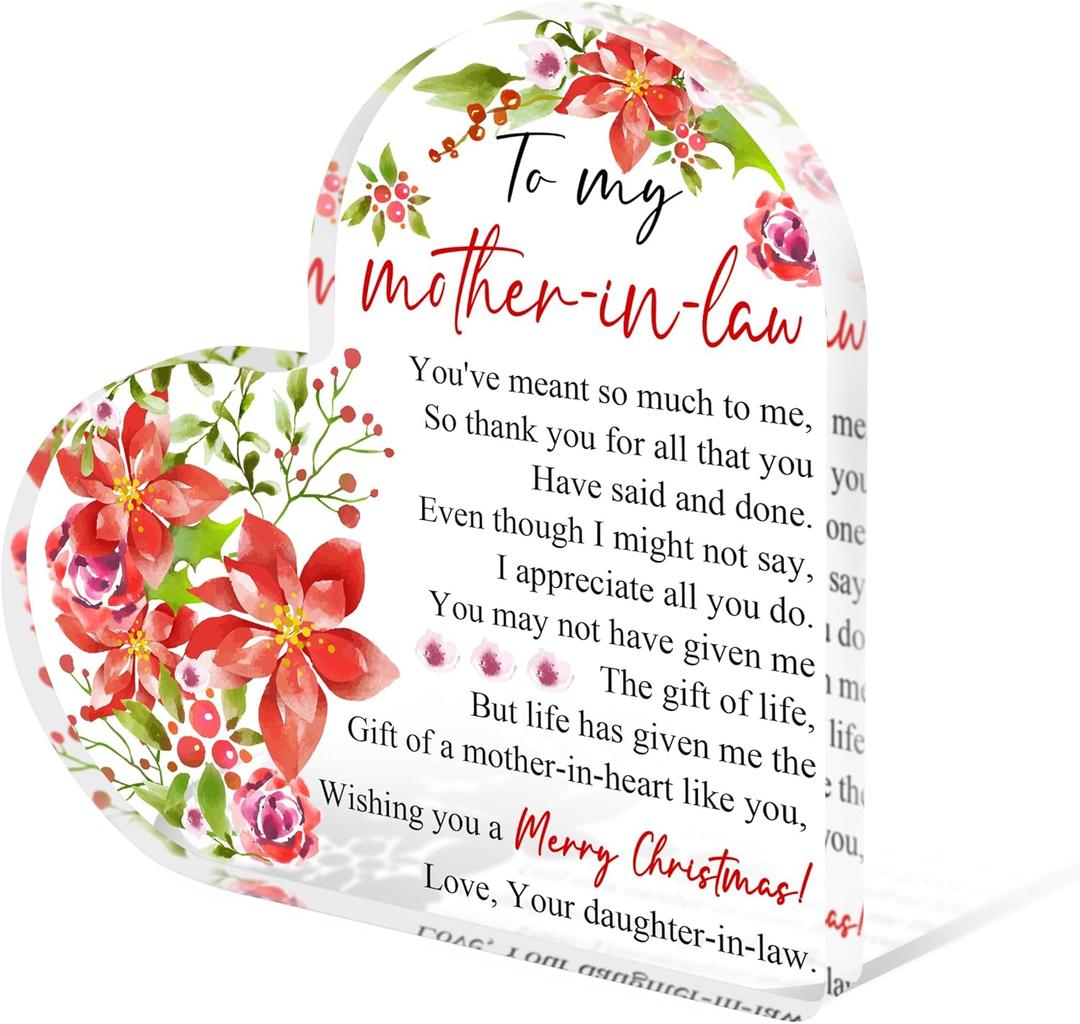 2 x Tian Zhun Mother In Law Christmas Gifts From Daughter In Law Flower Acrylic Heart Table Plaques for Christmas Birthday