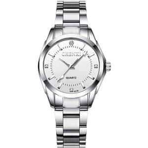 Watches for Women Analog Quartz Silver Stainless Steel Watches Luminous Waterproof Ladies Dress Watch (021 White)