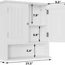 Smuxee White Bathroom Cabinet Wall Mounted, Small Bathroom Medicine Cabinet with 2 Door Adjustable Shelves, Bathroom Wall Cabinet Over Toilet for Laundry Room Kitchen