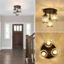 PAUFUL Semi Flush Mount Ceiling Light,3-Light Modern Crystal Close to Ceiling Light Fixtures, Black Kitchen Light Fixtures with Clear Crystal Shade,Hallway Light Fixtures for Hallway Bedroom Bathroom