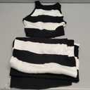 GORGLITTER Women's 2 Piece Outfit Color Block Striped Halter Top and Ribbed Knit Bodycon Maxi Skirt Set (Medium, Black and White)