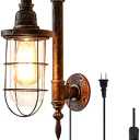 Industrial Plug in Wall Light E26 Base Edison Wire Retro Style Vintage Wall Lights with 5.9Ft Adjustable Plug in Cord Rustic Wall Sconce Fixture for Headboard Bedroom Porch - Cage