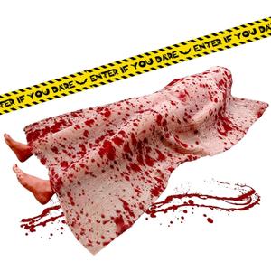 Halloween Decorations Outdoor Props with Caution Tape, Inflatable Corpse Dead Victim Props Outdoor Scary Props for Indoor Halloween Party Creepiest Haunted House Yard Party Decor