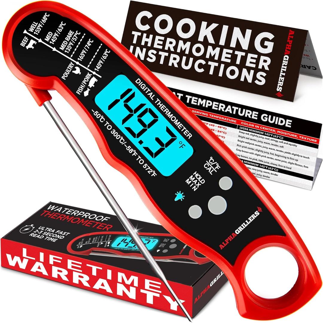 Alpha Grillers Meat Thermometer Digital Instant Read Food Thermometer for Cooking & Grilling Professional Kitchen Gifts for Men, Dad & Mom