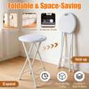 Folding Stool, White 24 Inch Foldable Bar Stool with Handle