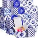 Fuyoooo 50 Pcs Christmas Mini Blue White Floral Gift Boxes Small Chinoiserie Paper Treats Candy Boxes Packaging Cubes for Wedding Birthday Baby Shower Party Favor (Novel,4x4x4'')