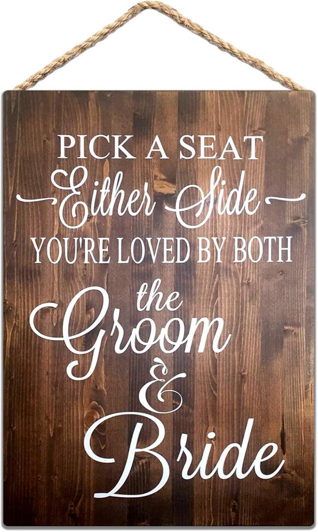 Hao East Geuuki Rustic Wood Wedding Sign Pick A Seat Not A Side Sign Wall Art for Living Room, Bedroom, Office 8x12 inch/20x30 cm