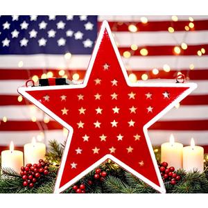 Star Solar Light Patriotic Decor for Outdoor-Garden,Patio,Tree,July 4th Country Star Indoor/Outdoor Memorial Day Decoration,Red