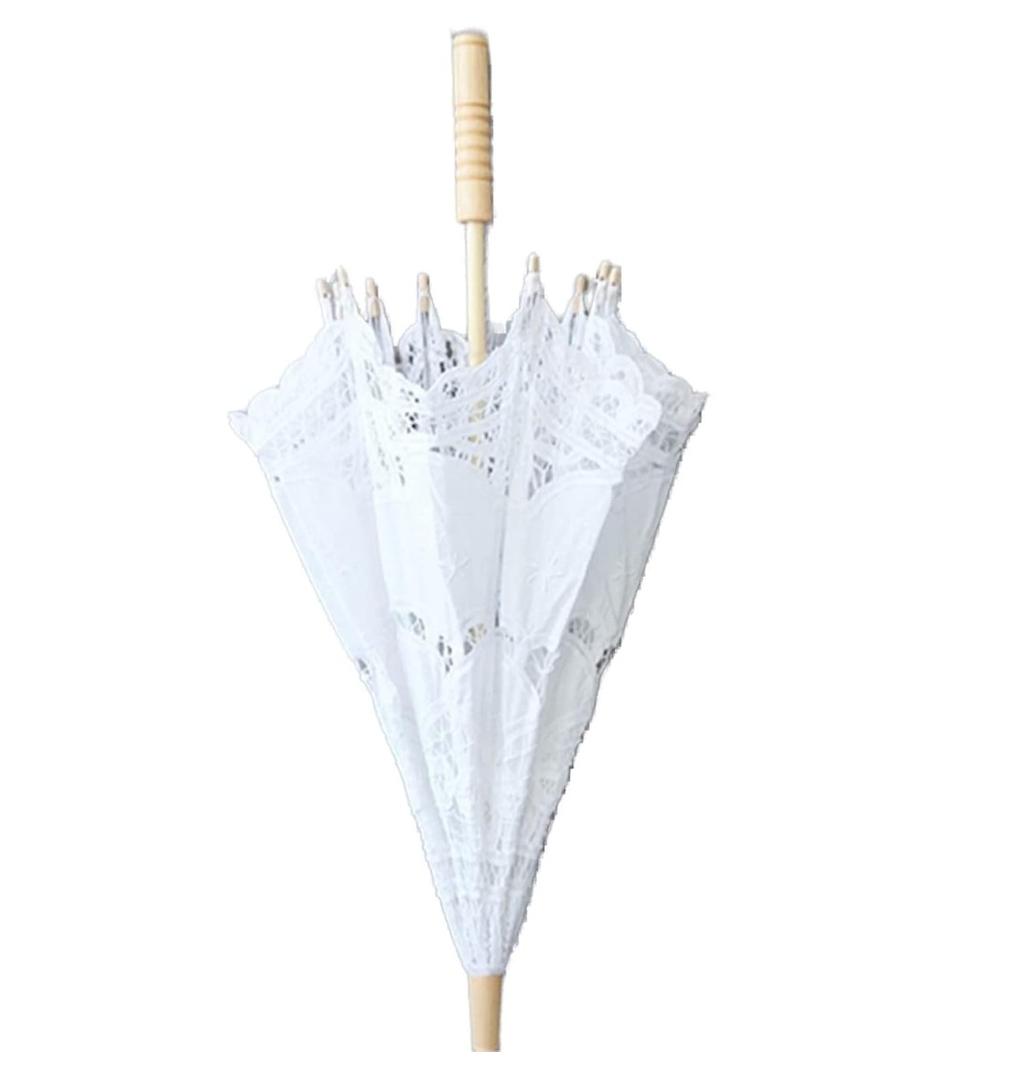 Zerodis Lace Umbrella, Silk Cloth Material Embroidery Bride Parasol Wedding Photography Props Wedding Decoration Umbrella(L-White)