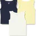 Amazon Essentials Girls and Toddlers' Cotton Ruffle Tank Tops, Pack of 3, US 4T