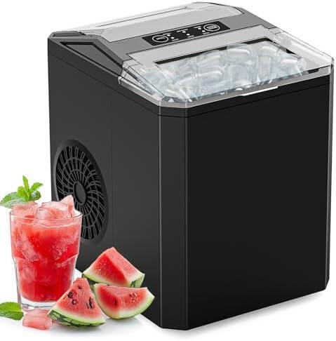 Sweetcrispy Countertop Ice Maker, Portable Ice Machine Self-Cleaning, 9 Cubes in 6 Mins, 26 lbs/24Hrs, 2 Sizes of Bullet Ice for Home Party Office, Black