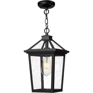 zeyu 15.4 Inch Outdoor Hanging Light, Medium Exterior Pendant Porch Light for House Garden, Die-Cast Aluminum with Seeded Glass, Black Finish, ZX58MH BK (Large)