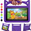 Kids Case for 10Tablet(9th/7th Gen,2019/2017 Release) Incompatible with iPad Nokia Samsung 10in Tablet-SHREBORN Lightweight Shockproof Case with Cat Ear Handle Stand-Purple