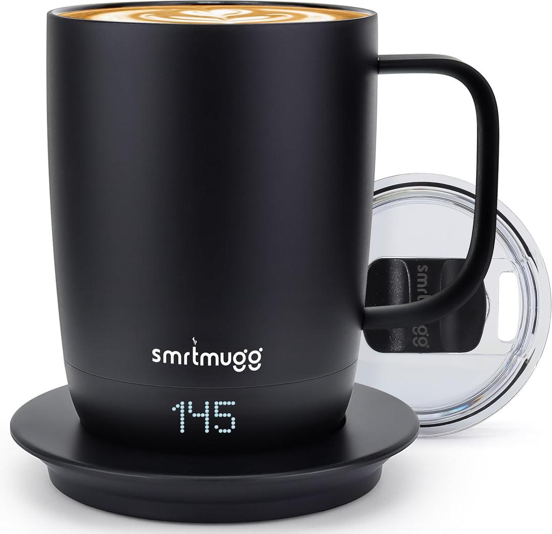 PRO 14 oz. Self-Heating Coffee Mug  4-Hour Battery Life, Adjustable Temperature Control, LCD Display, One-Touch Adjustment, Magnetic Slider Lid  Keep Your Coffee Hot for Hours! (Black)