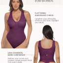 FeelinGirl Floral Lace Deep V Neck Bodysuit Thong Tummy Control Shapewear Purple L