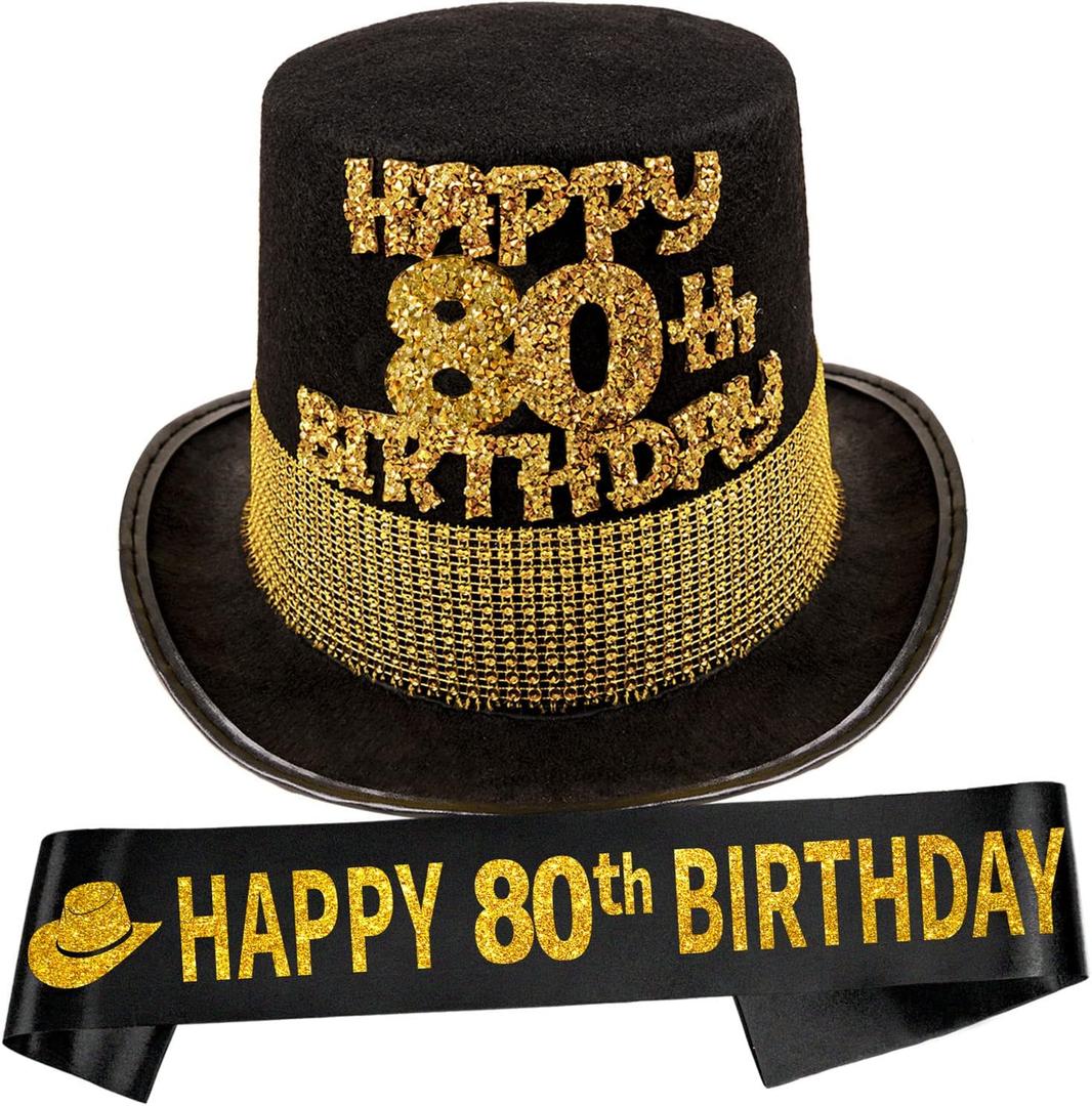 80th Birthday Gifts for Men,80th Birthday Party Hat,80th Birthday Sash for Men,80 Year Old Birthday Hat,80 Birthday Sash,80 Birthday Party Decorations