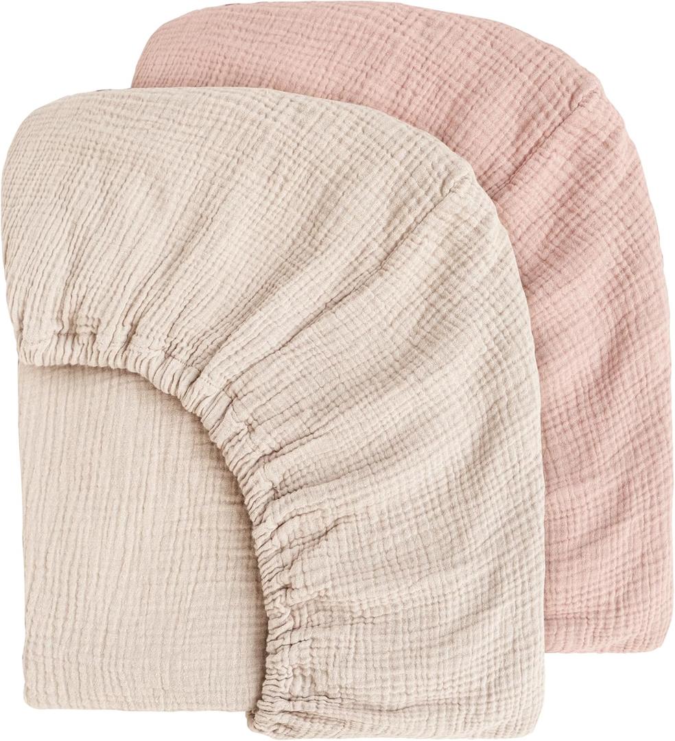 Muslin Crib Sheets for Baby Girls and Boys, Neutral Fitted Baby Bed Sheets for Standard Crib & Toddler Mattress - Soft and Breathable - 52"x28" (Pink & Ivory)