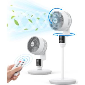JRD Fan, 70+90 Omni-directional Oscillating Pedestal Fan For Bedroom, 100ft Circulator With Remote,Quiet Standing Fans, Adjustable Height, 6 Speeds, 3 Modes, 24H Timer, Home Office (19-38in, White)