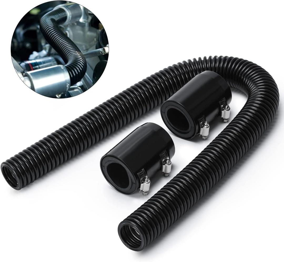Hypertune 24" Stainless Steel Radiator Flexible Coolant Water Hose Kit W/Cap Clamp Black