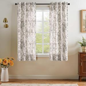 jinchan Linen Floral Curtains 63 Inch Length for Living Room Bedroom Light Filtering Farmhouse Peony Flower Drapes Rustic Window Curtain Set Rod Pocket Back Tab 2 Panels Black