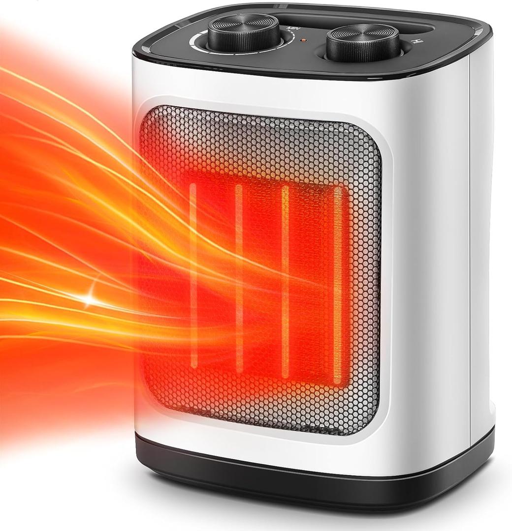 Kismile Portable Electric Space Heater, Small Ceramic Heater Fan with Thermostat, Tip-Over and Overheat Protection,Fast Heating for Home/Office,1500W(White)
