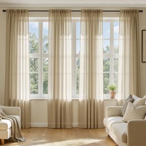 MIULEE Beige Sheer Curtains 84 Inches Long, 4 Panels Set, Rod Pocket Voile Drapes Light Filtering and Semi Transparent, Elegant Window Treatments for Bedroom Living Room,42 x 84 Inches