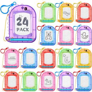 Outus 24 Pcs Mini Magnetic Drawing Boards Doodle Board for Kids Backpack Keychain Clip Drawing Board Erasable Sketch and Painting Pad for Classroom Rewards Party Favors (Dinosaur)