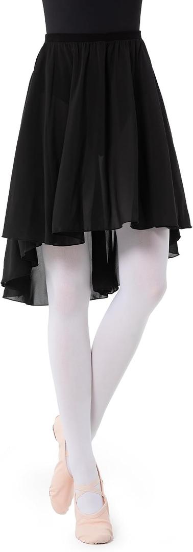 Ballet Wrap Skirt Chiffon Pull-on Elastic Waist Dance Skirt for Women Girls Ballet Dancewear (Black, S)