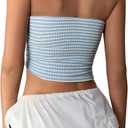 Women's Striped Crop Tube Top Strapless Slim Fit Y2k Going Out Bandeau Tops (Blue, L)