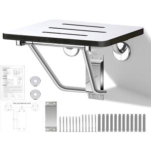 18" Foldable Wall Mounted Fold Down Shower Seat, ADA Compliant Folding Shower Bench with Phenolic Resin Surface No Peeling No Cracking, Triangular Stainless Steel Frame, 420lbs Capacit