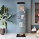 Beauty4U Glass Display Cabinet with 4 Shelves, Curio Cabinets for Living Room, Bedroom, Office, Black Floor Standing Glass Bookshelf, Quick Installation, 1-Door 4-Shelf