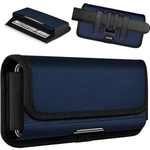 ykooe Rugged Nylon Holster Compatible with iPhone 17 16 15 14 13 12 & Pro Models, Galaxy S25, S24, S23, S22,S21 Cell Phone Belt Holder for Men, Blue - L