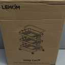 LEHOM 3-Tier Rolling Utility Cart with Hanging Cups & Hooks & Handle, Plastic Art Cart Organizer Storage with Wheels, Easy Assembly for Office, Bedroom, Kitchen, Bathroom, Laundry