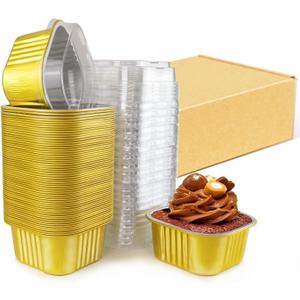 14 oz Mini Cake Pans with Lids, Square Muffin Pans, Multi-purpose Aluminum Baking Cups, Premium Dessert Cups, Creme Brulee Ramekins Oven Safe, 60 Pack