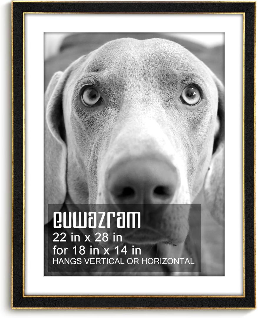 Suede 22x28 Frame - Single Frame, Christmas Elegant Black 22 x 28 Poster Frame with Mat for 18x24, 22x28 Picture Frames for Artwork, Puzzles, Photos and Movie Posters