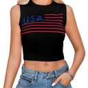Tankaneo Womens American Flag Crop Tank Tops High Neck 4th of July Patriotic Summer Sleeveless Shirts Sweater Vest