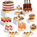 10 Pcs Large Acrylic Buffet Risers, White Food Display Stands for Buffet, Dessert Table, Jewelry, and Catering, Stackable Food Risers with Hollow Bottoms, Nesting Cube Box (12"-11"-10"-9"-8"-7"-6"-5")