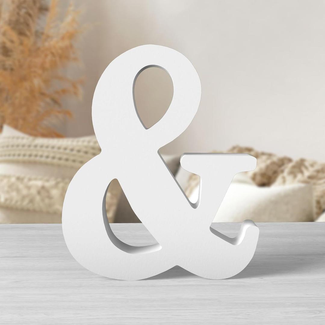 8 Inch White Wood Letters Unfinished Wood Letters for Wall Decor Decorative Standing Letters White Block Letters for wall Decoration for Craft Home Party Projects (&)